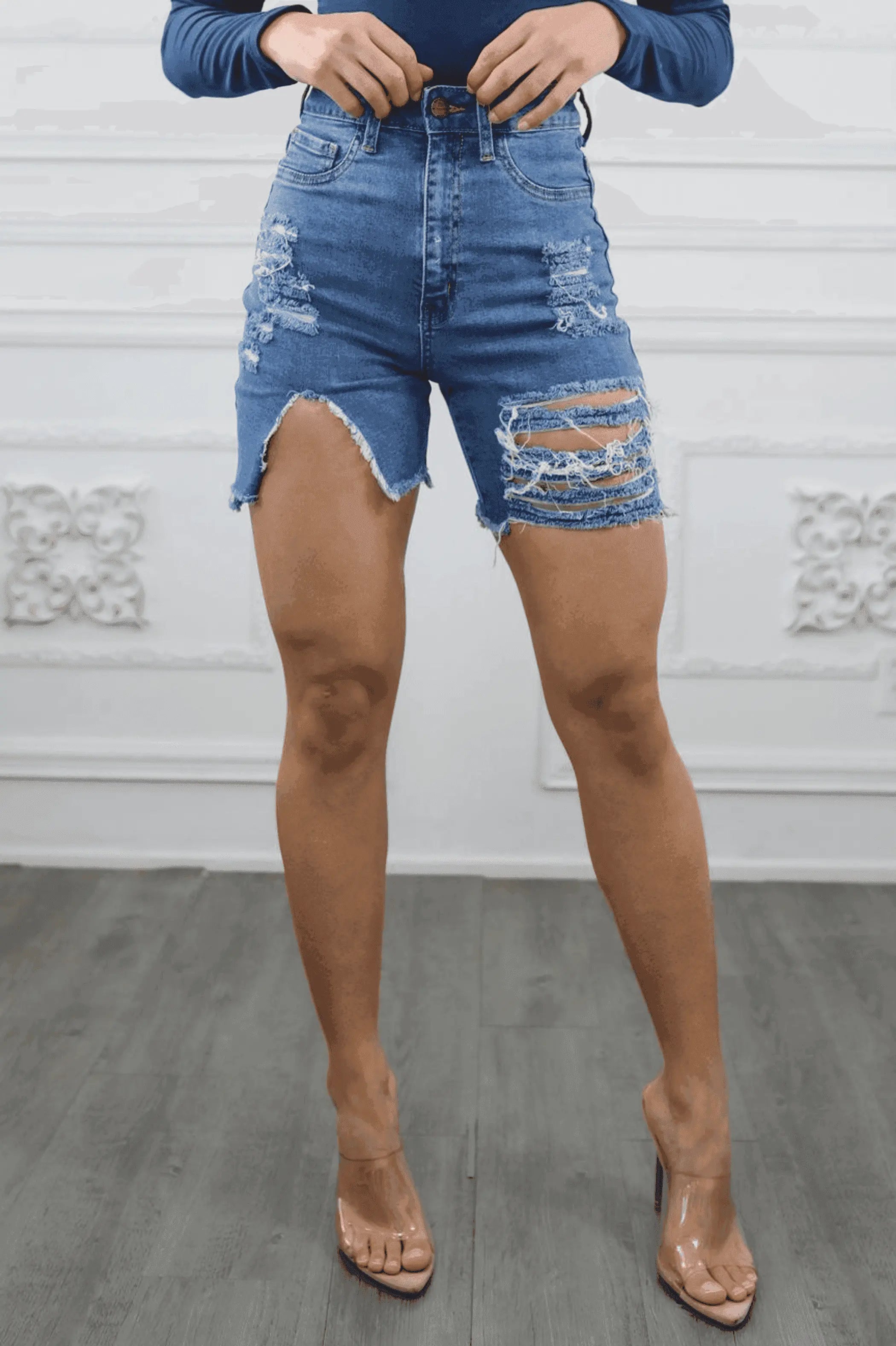 Major Cut Out High Waist Distressed Denim Shorts SurelyMine
