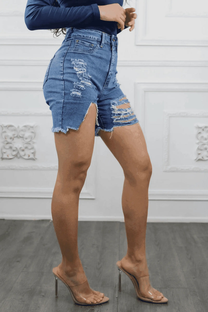 Major Cut Out High Waist Distressed Denim Shorts SurelyMine