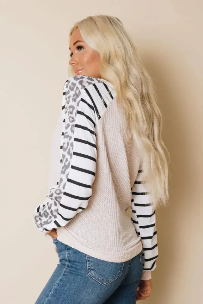 Mallory Animal Striped Top Stay Warm in Style