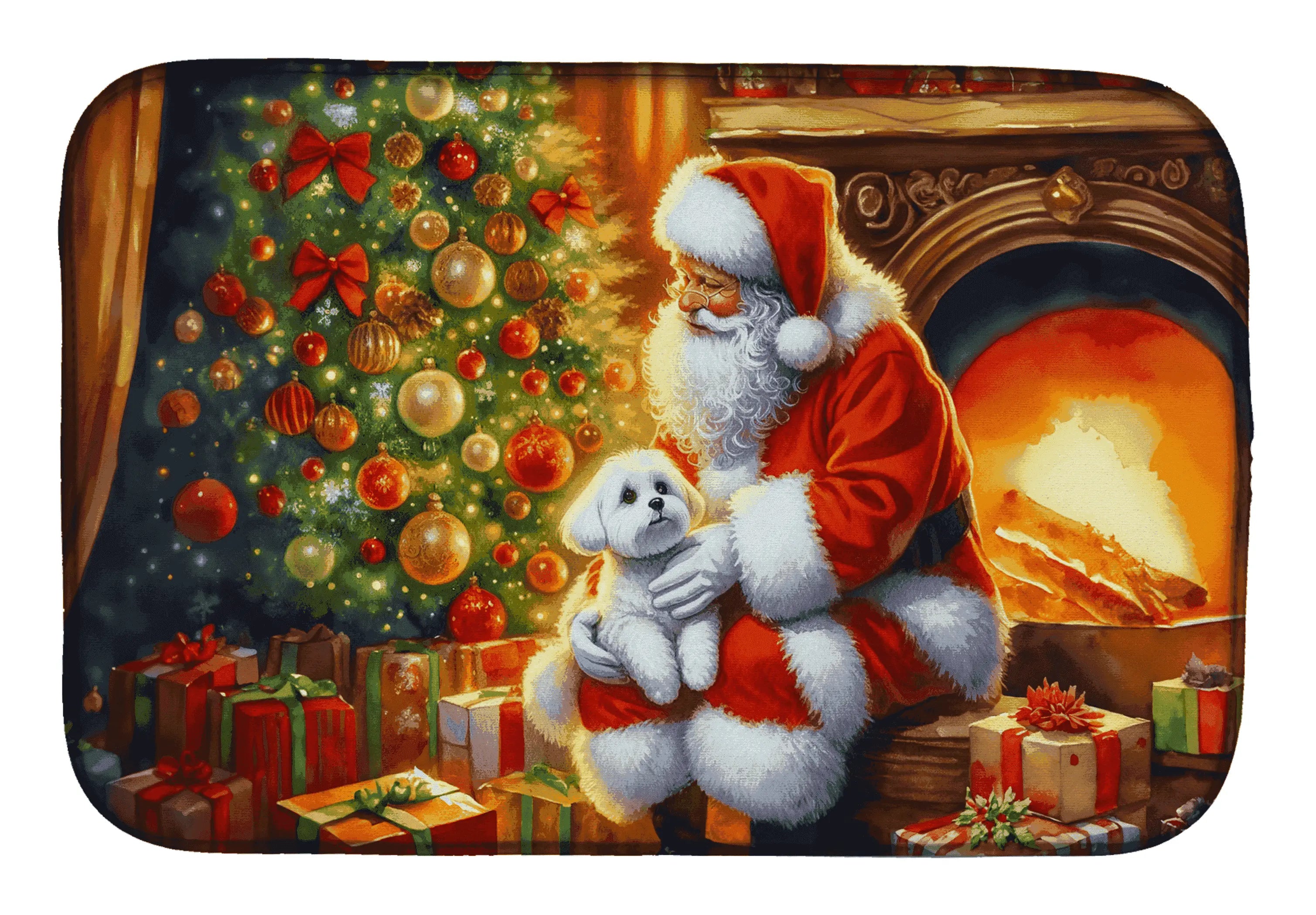 Maltese and Santa Claus Dish Drying Mat Caroline's Treasures