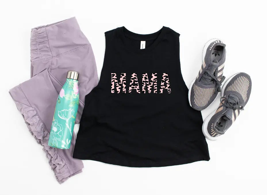 Mama Leopard Crop Muscle Tank Bella Bean