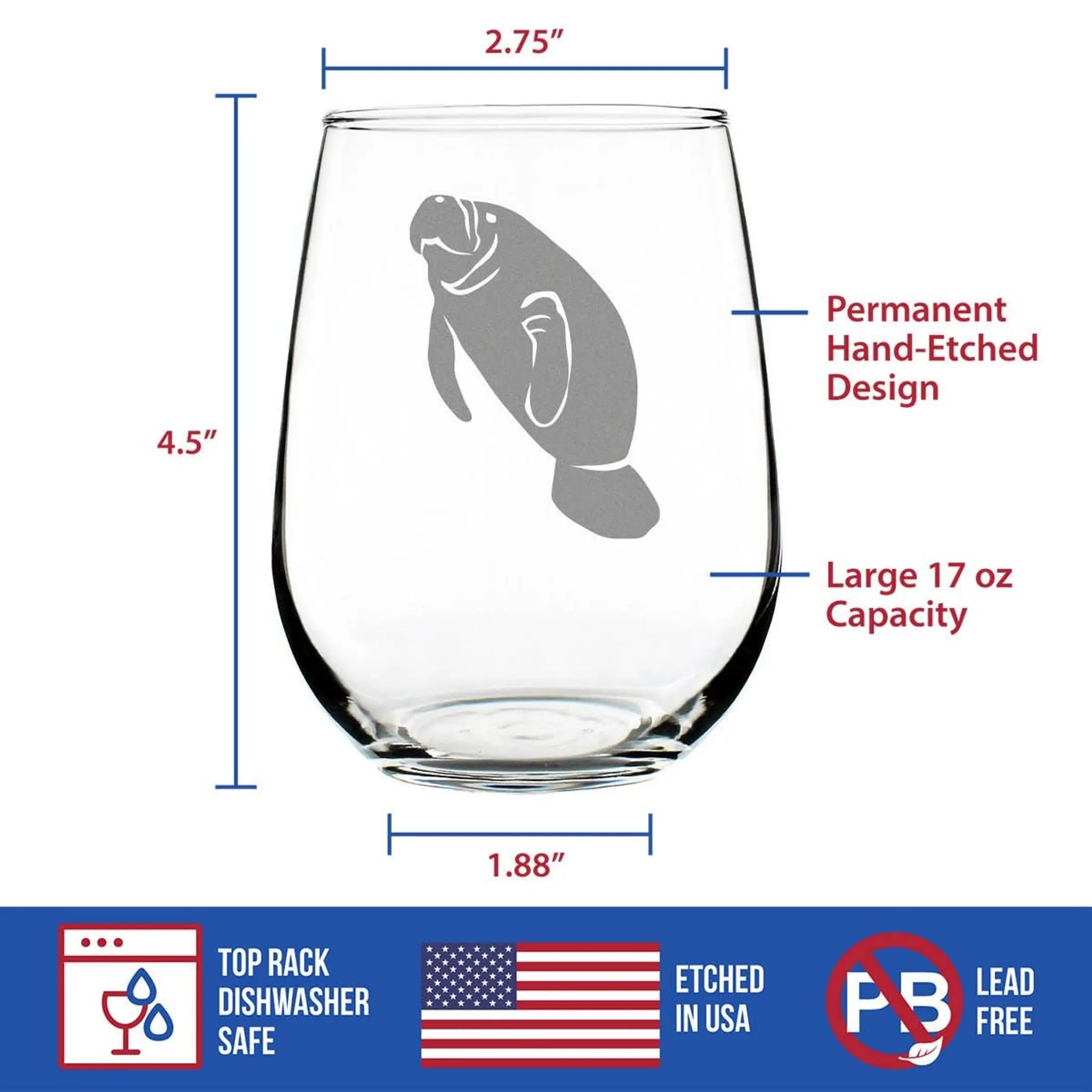 Manatee Stemless Wine Glass - Manatees Gifts and Decor Bevvee