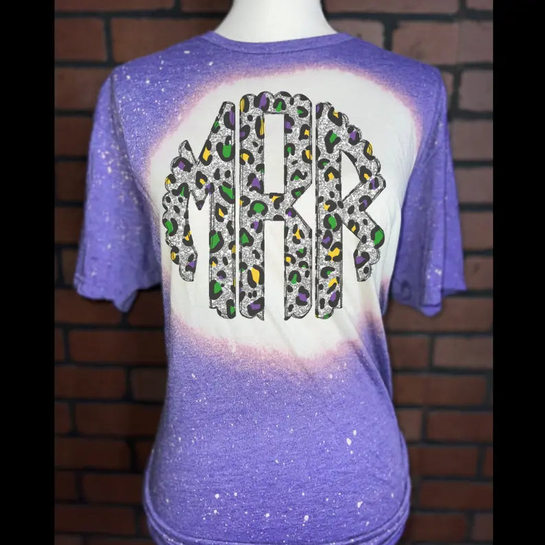 Mardi Gras Monogram Bleached Graphic Tee The Blended Owl