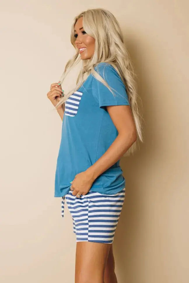 Marium Stripe Shorts Loungewear Set Stay Warm in Style