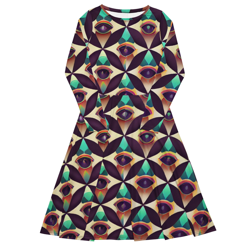 Maroon Green Diamond Print Long Sleeve Midi Dress Adirelounge