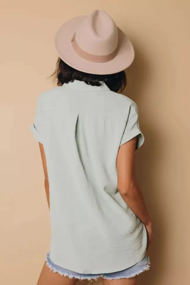 Marsha Button Up Short Sleeve Top Stay Warm in Style