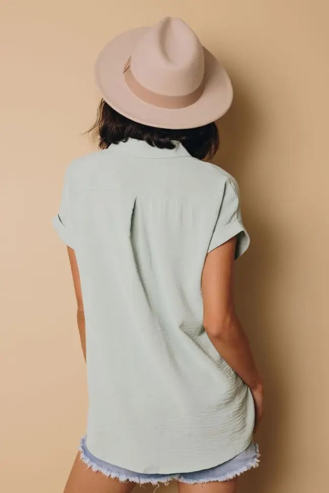 Marsha Button Up Short Sleeve Top Stay Warm in Style