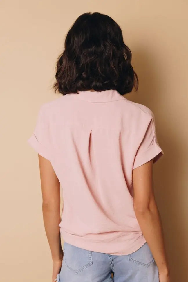Marsha Button Up Short Sleeve Top Stay Warm in Style