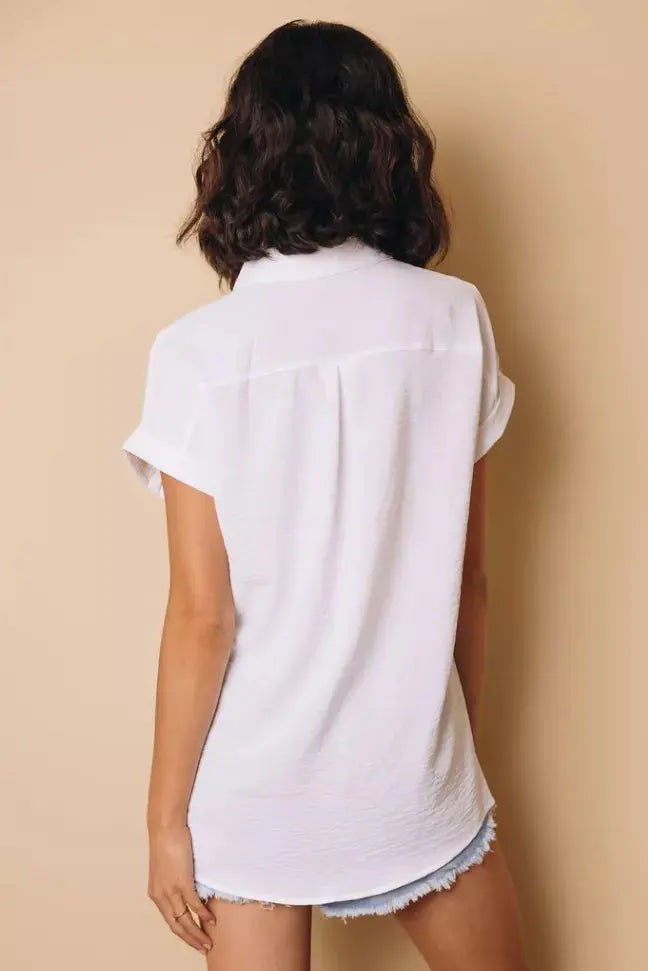 Marsha Button Up Short Sleeve Top Stay Warm in Style