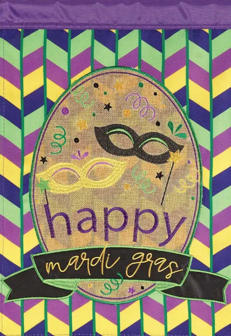Mask Happy Mardi Gras Flag Burlap Garden Dicksons Inc