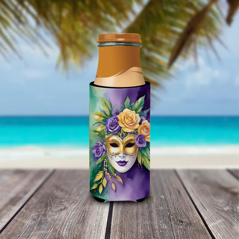 Mask Mardi Gras Hugger for Ultra Slim Cans Caroline's Treasures