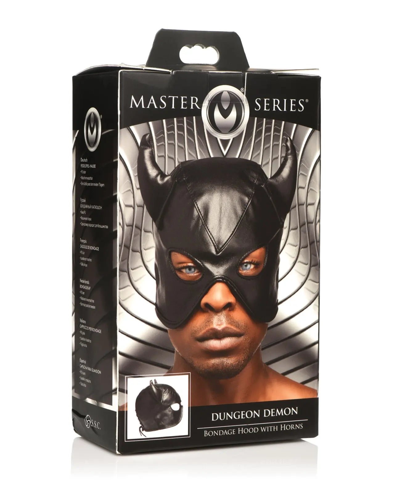 Master Series Dungeon Demon Bondage Hood w/Horns - Black Xr LLC