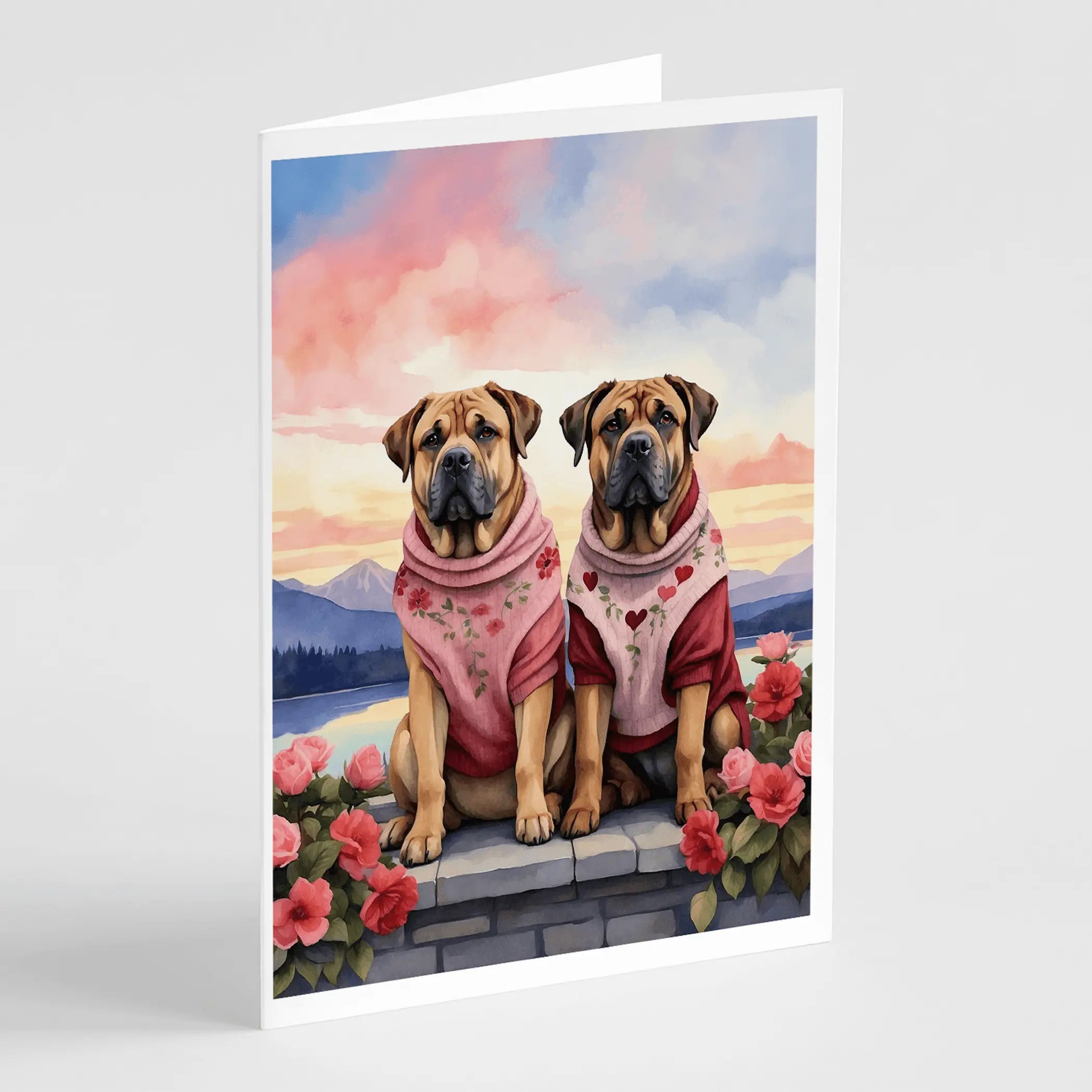 Mastiff Two Hearts Greeting Cards Pack of 8 Caroline's Treasures