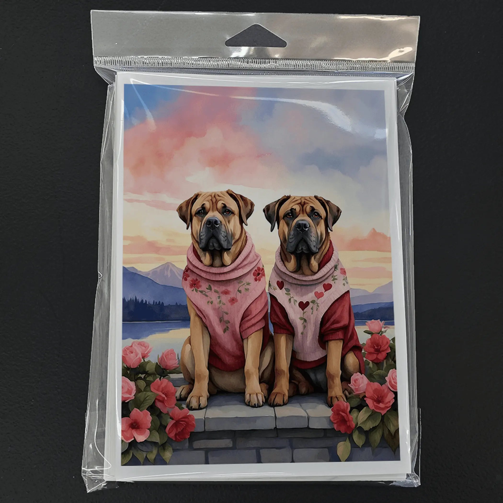 Mastiff Two Hearts Greeting Cards Pack of 8 Caroline's Treasures