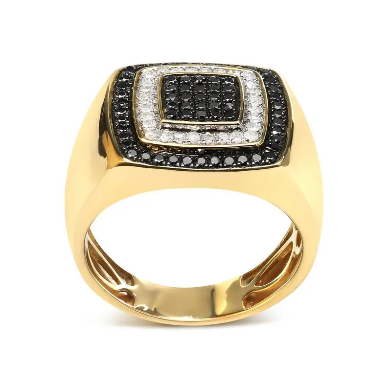 Men's 10K Yellow Gold 3/4 Cttw White and Black Treated Diamond Ring Band (Black / I-J Color, I2-I3 Clarity) Luxcom