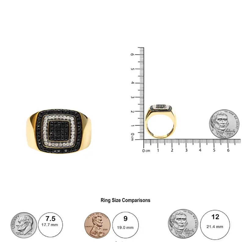 Men's 10K Yellow Gold 3/4 Cttw White and Black Treated Diamond Ring Band (Black / I-J Color, I2-I3 Clarity) Luxcom