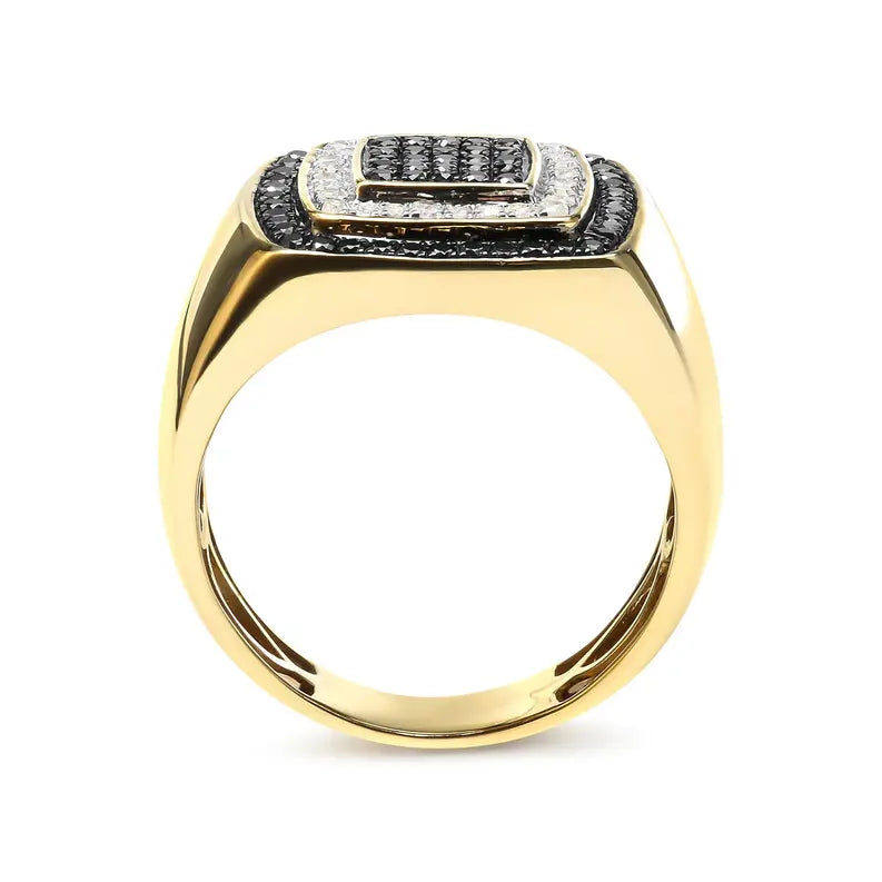 Men's 10K Yellow Gold 3/4 Cttw White and Black Treated Diamond Ring Band (Black / I-J Color, I2-I3 Clarity) Luxcom