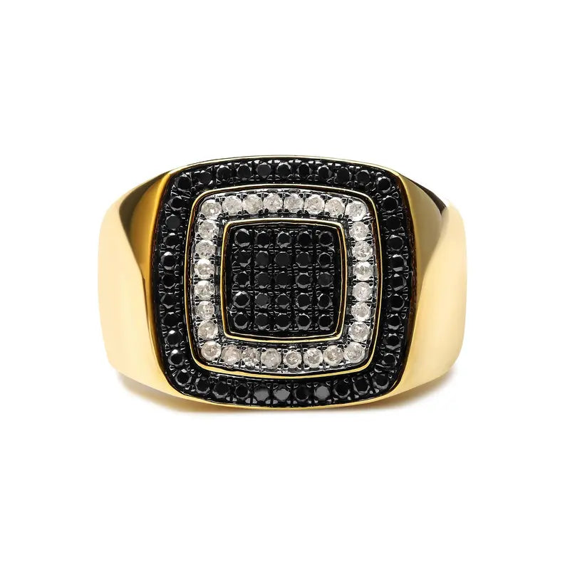 Men's 10K Yellow Gold 3/4 Cttw White and Black Treated Diamond Ring Band (Black / I-J Color, I2-I3 Clarity) Luxcom
