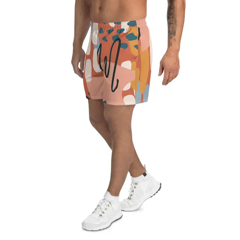 Men's Brown Abstract Print Multicolored Athletic Shorts Adirelounge