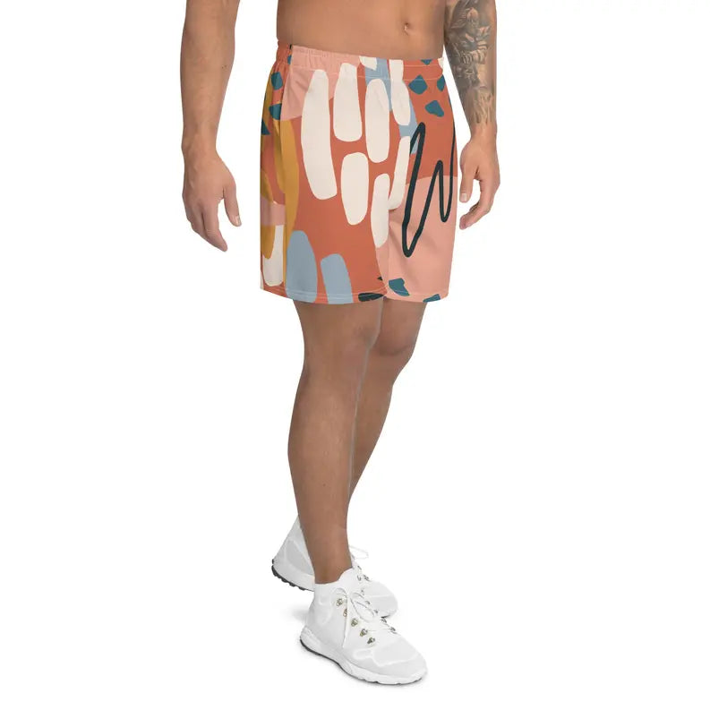 Men's Brown Abstract Print Multicolored Athletic Shorts Adirelounge