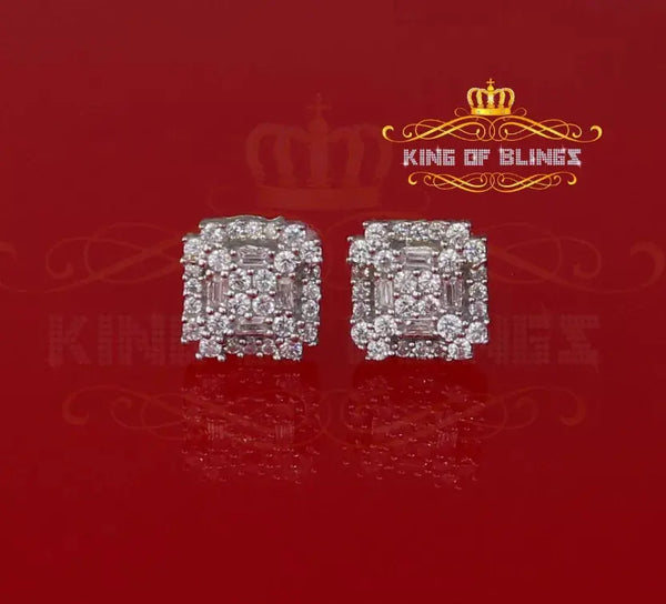 Men's Elegant Square White Gold Sterling Silver Screw Back Hip Hop Stud Earrings King Of Bling