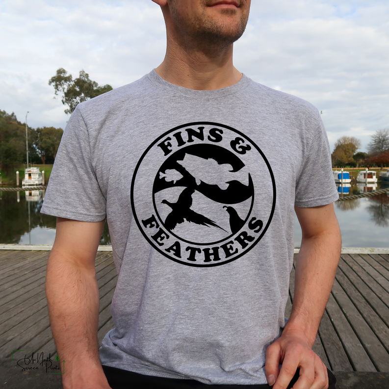 Men's  Fins Feathers Hunting T-Shirt Dream Team Designs