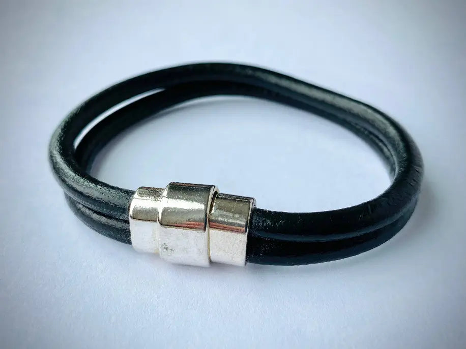 Men's Industrial Leather Bracelet with Antique Silver/Brass/Copper Clasp MacKenzie Rose Designs