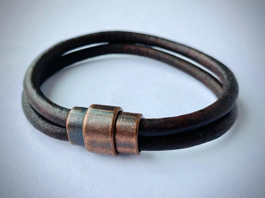 Men's Industrial Leather Bracelet with Antique Silver/Brass/Copper Clasp MacKenzie Rose Designs