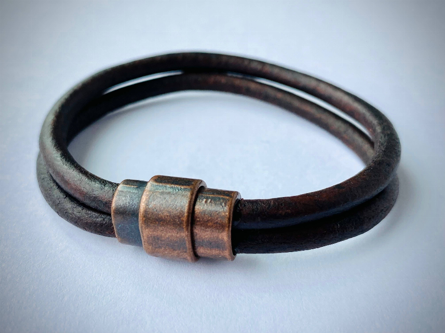 Men's Industrial Leather Bracelet with Antique Silver/Brass/Copper Clasp MacKenzie Rose Designs