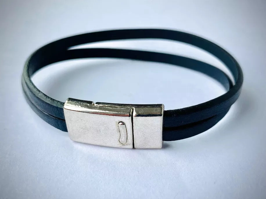 Men's Leather Bracelet with Antique Silver/Brass Clasp MacKenzie Rose Designs