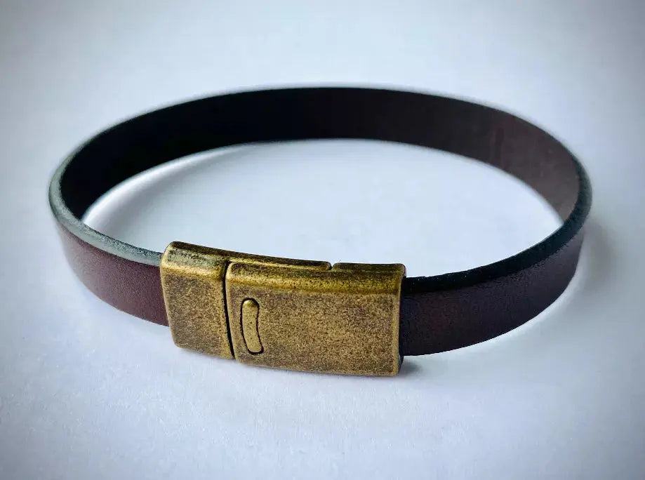Men's Leather Bracelet with Antique Silver/Brass Clasp MacKenzie Rose Designs