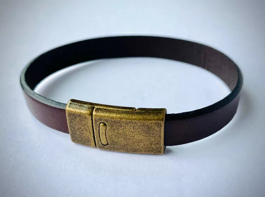 Men's Leather Bracelet with Antique Silver/Brass Clasp MacKenzie Rose Designs