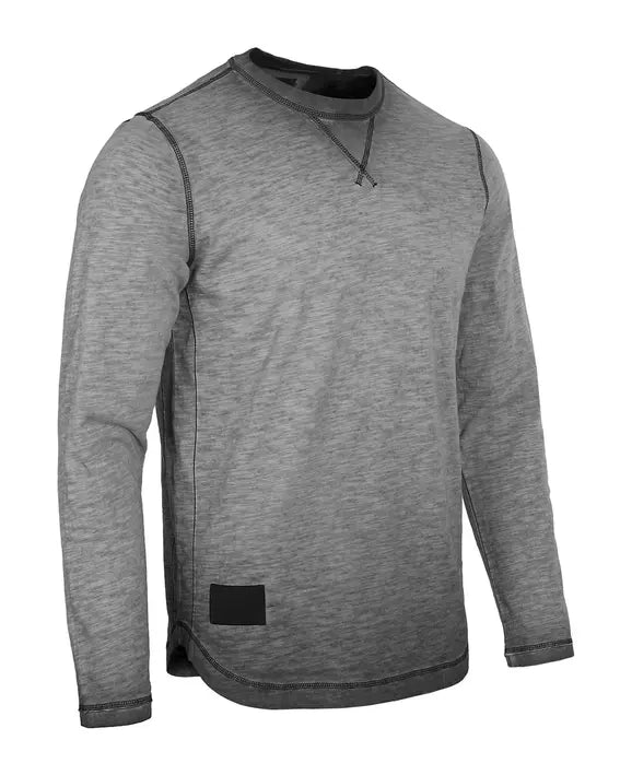 Men's Long Sleeve Crew Neck Vintage Wash T-Shirt with Curved Bottom Hem Zimego Apparel