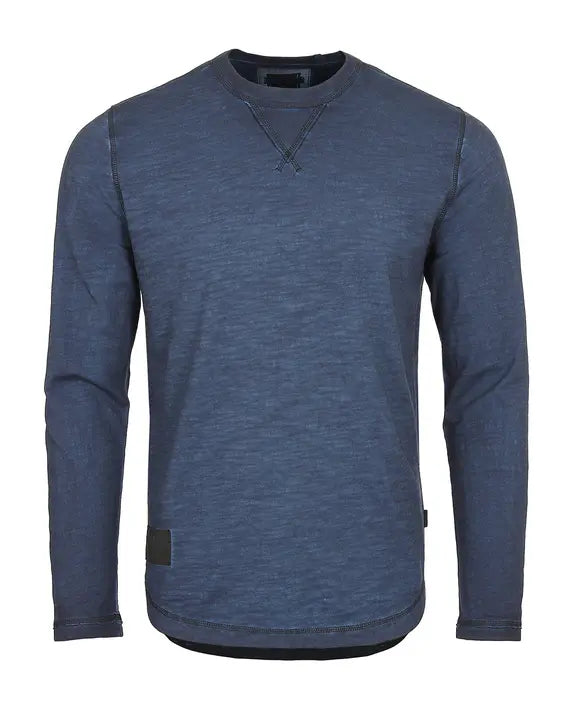 Men's Long Sleeve Crew Neck Vintage Wash T-Shirt with Curved Bottom Hem Zimego Apparel