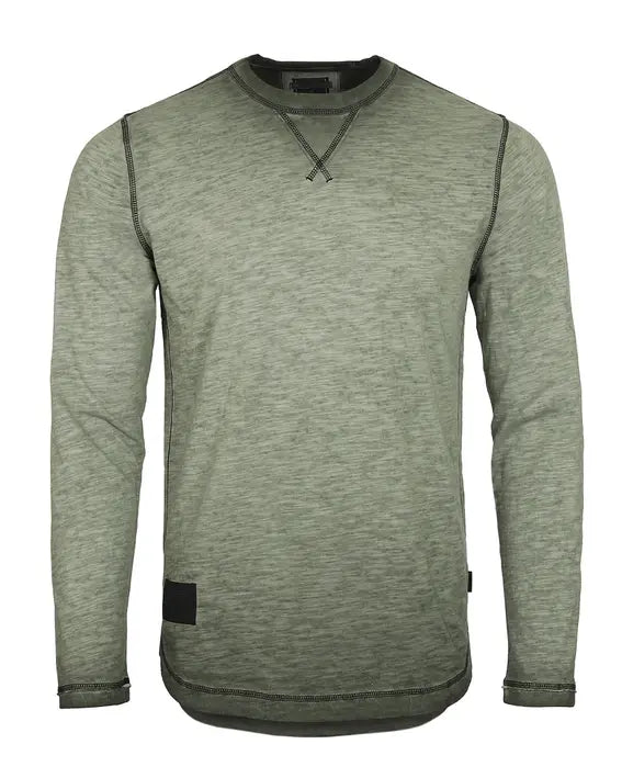 Men's Long Sleeve Crew Neck Vintage Wash T-Shirt with Curved Bottom Hem Zimego Apparel