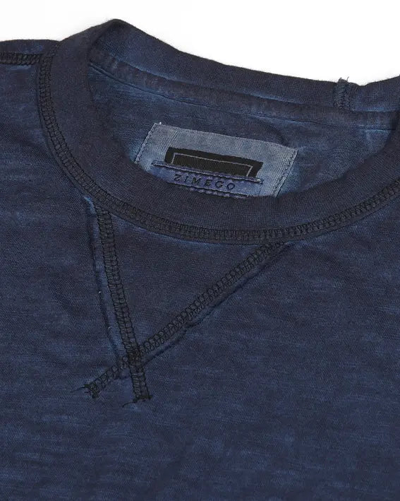 Men's Long Sleeve Crew Neck Vintage Wash T-Shirt with Curved Bottom Hem Zimego Apparel