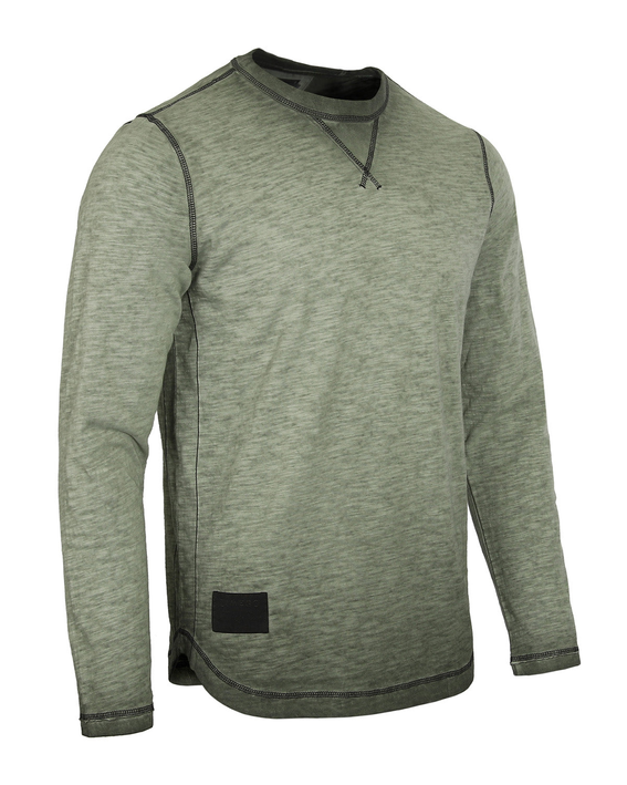 Men's Long Sleeve Crew Neck Vintage Wash T-Shirt with Curved Bottom Hem Zimego Apparel