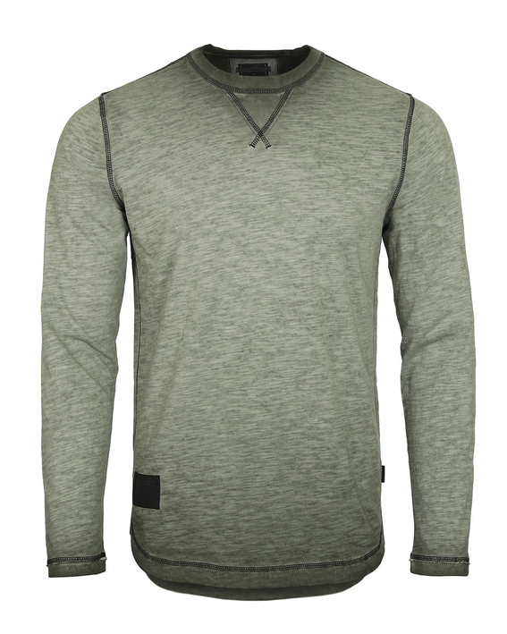 Men's Long Sleeve Crew Neck Vintage Wash T-Shirt with Curved Bottom Hem Zimego Apparel