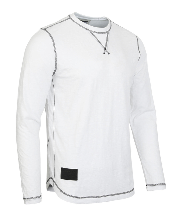 Men's Long Sleeve Crew Neck Vintage Wash T-Shirt with Curved Bottom Hem Zimego Apparel