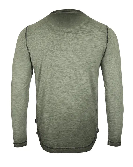 Men's Long Sleeve Crew Neck Vintage Wash T-Shirt with Curved Bottom Hem Zimego Apparel