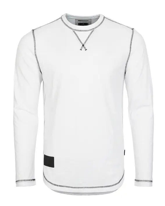 Men's Long Sleeve Crew Neck Vintage Wash T-Shirt with Curved Bottom Hem Zimego Apparel