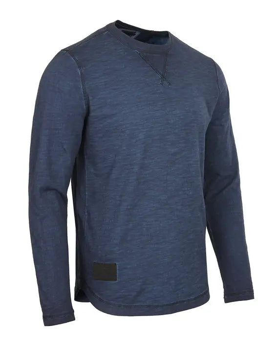 Men's Long Sleeve Crew Neck Vintage Wash T-Shirt with Curved Bottom Hem Zimego Apparel