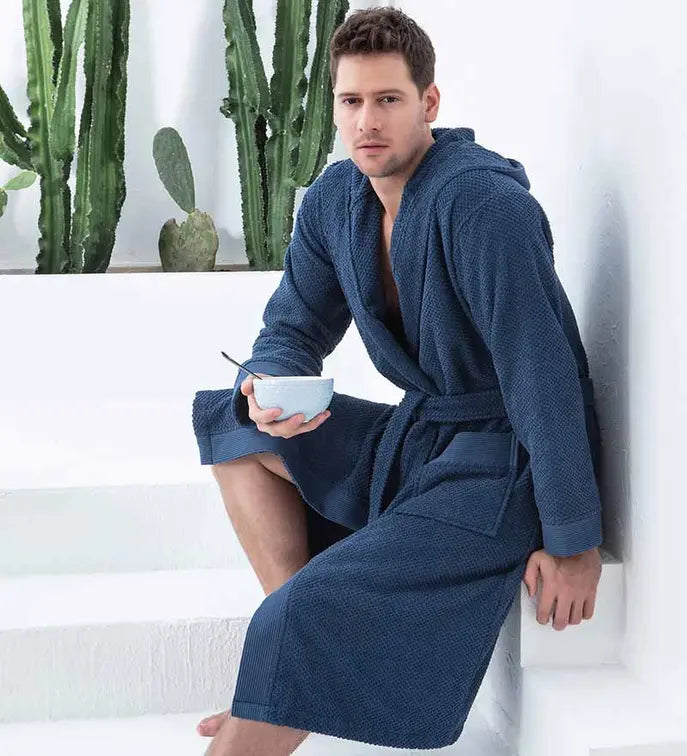 Men's Luxury Turkish Cotton Terry Cloth Robe with Hood Seren