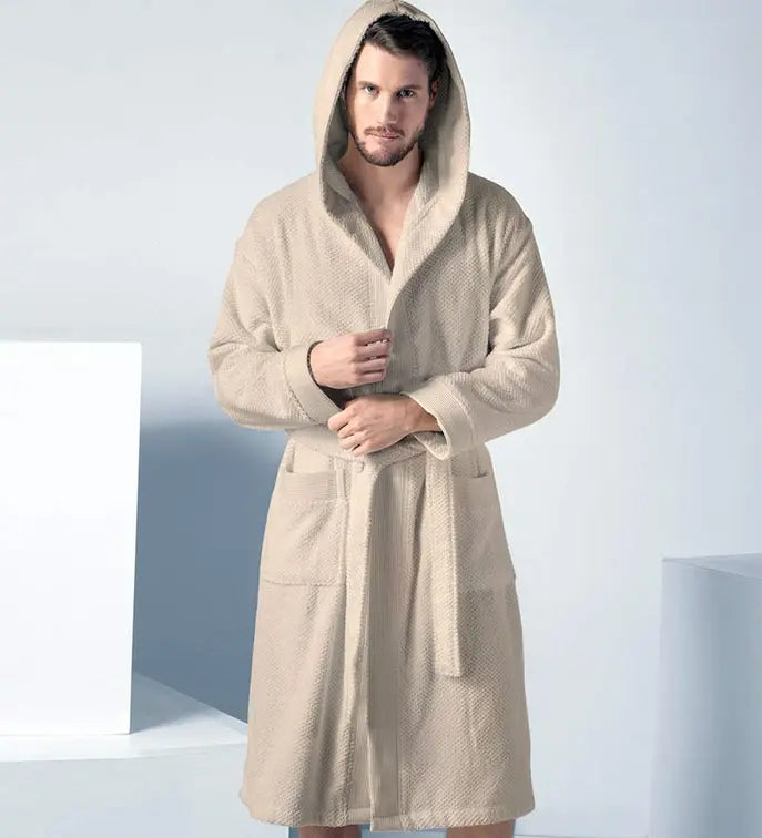 Men's Luxury Turkish Cotton Terry Cloth Robe with Hood Seren