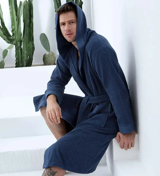 Men's Turkish Cotton Hooded Terry Bathrobe Seren