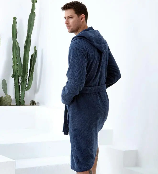Men's Turkish Cotton Hooded Terry Bathrobe Seren
