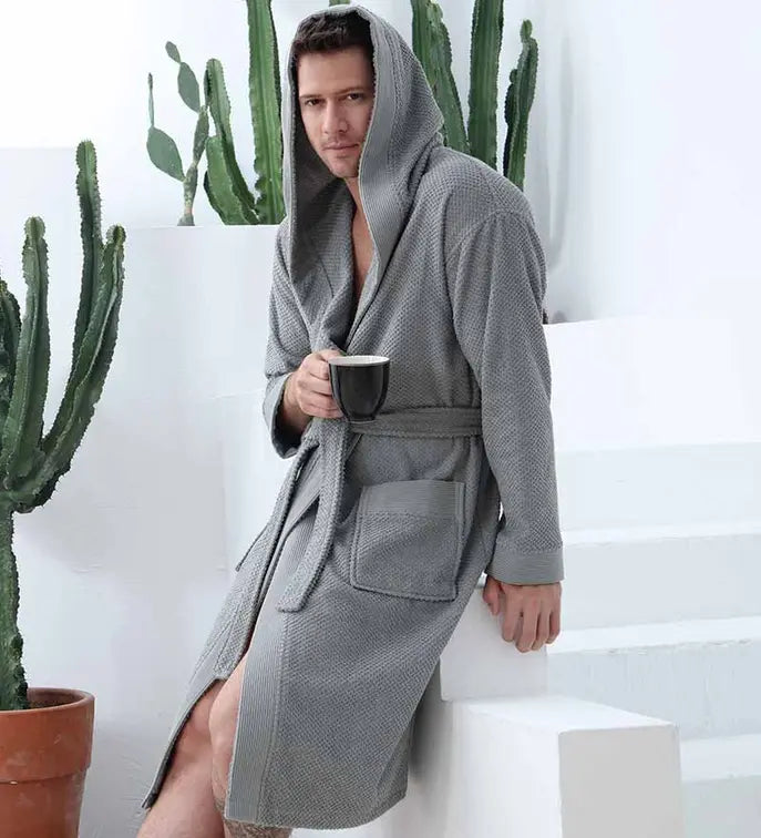 Men's Turkish Cotton Hooded Terry Bathrobe Seren