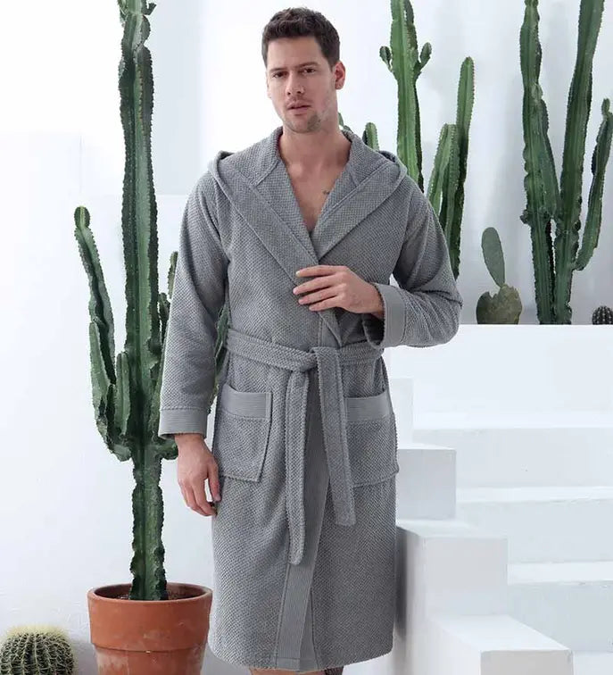 Men's Turkish Cotton Hooded Terry Bathrobe Seren