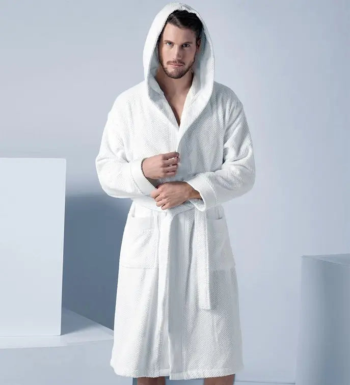 Men's Turkish Cotton Hooded Terry Bathrobe Seren