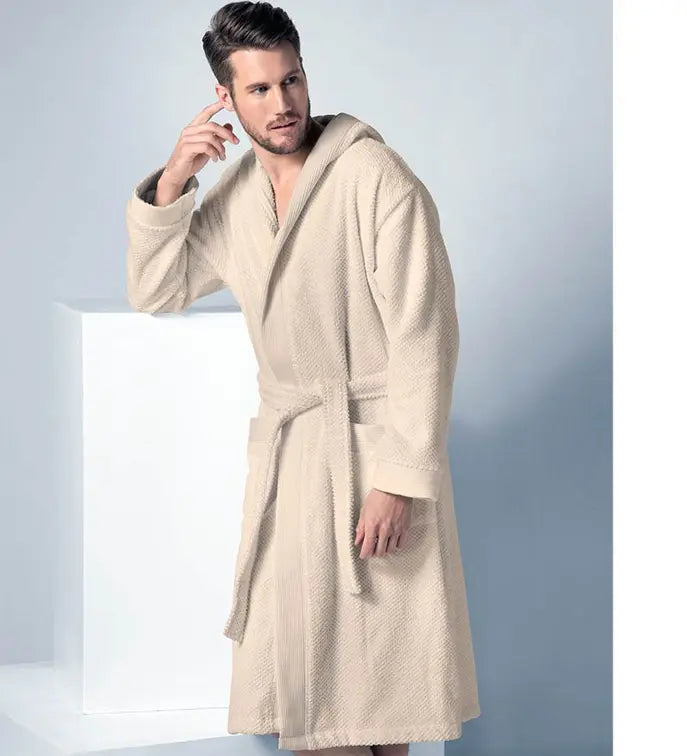 Men's Turkish Cotton Hooded Terry Bathrobe Seren